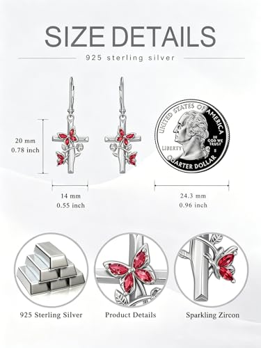 Butterfly Earrings for Women 925 Sterling Silver Birthstone Butterfly Cross Rose Dangle Earrings Elegant Butterfly's Jewelry Gift for Birthday Valentines Day Christmas - color: 7-July