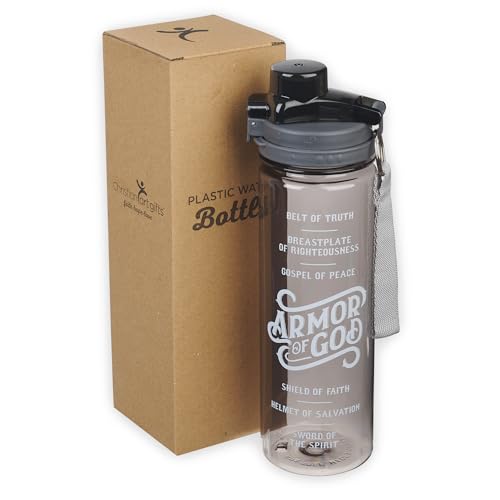 Christian Art Gifts Wide Mouth BPA-Free Reusable Plastic Sports Water Bottle for Men & Women, Inspirational Scripture w/Locking Flip-Top Lid & Carry Strap, 28 oz. - color: Black - Armor of God