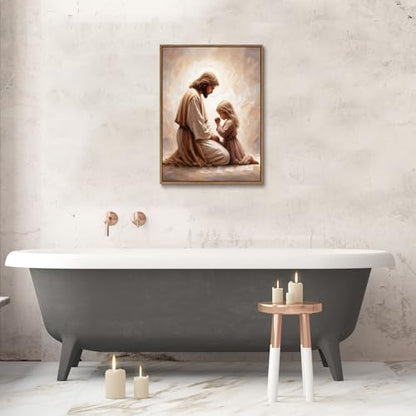 KISSFOX Jesus Praying with Girl Wall Art Christian Canvas Prints - color: Jesus And Praying Girl, size: 12"x16" Natural
