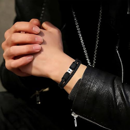 Leather Bracelet for Men, Viking & Christian Cross Jewelry Gift