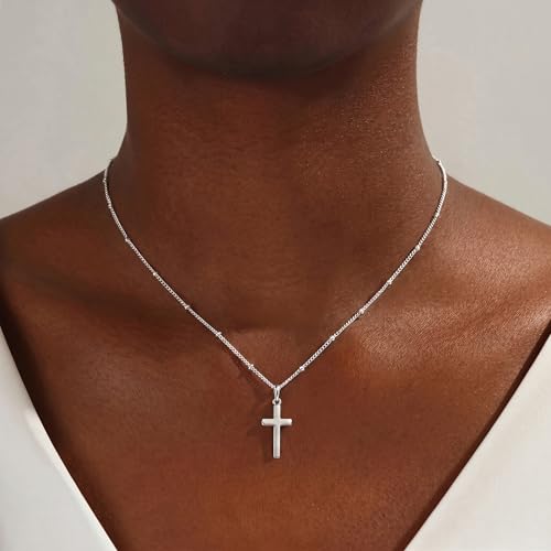 S925 Sterling Silver Cross Necklace for Women - color: 16+2 Inches