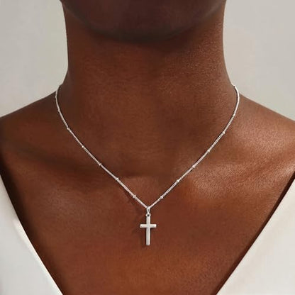 S925 Sterling Silver Cross Necklace for Women - color: 16+2 Inches