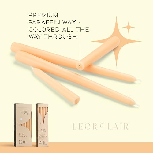 Leor & Lair Beige Taper Candles, 12 Pack, 10" Long Candlesticks, Unscented - color: Beige