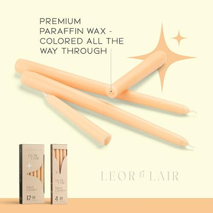 Leor & Lair Beige Taper Candles, 12 Pack, 10" Long Candlesticks, Unscented - color: Beige
