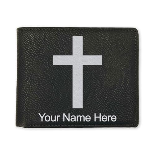 LaserGram Personalized Wallet, Christian Cross (Black/Silver) - color: Black with Silver