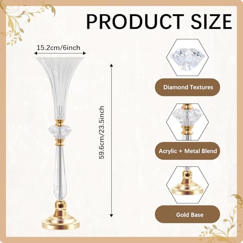 VIJIV Clear Acrylic Crystal Trumpet Vase, Tall Wedding Flower Centerpiece - size: Tall-23.6IN