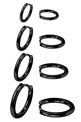 Small Gold Huggie Hoop Earrings Set for Women Men Hypoallergenic 14K Plated Stack Cartilage Earrings, Sterling Silver Multiple Piercing Lightweight Mini Thin Cute Dainty Trendy Jewelry Gifts for Women - color: Black-6,8,10,12mm