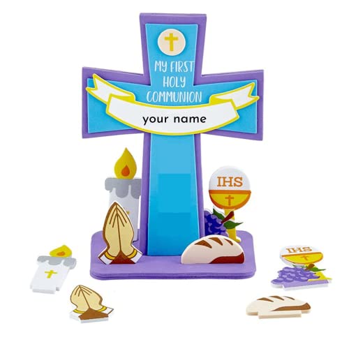 Needzo First Communion Banner Kit, Foam Frame and Cross, Catholic Crafts for Girls and Boys, 3 Pieces Included