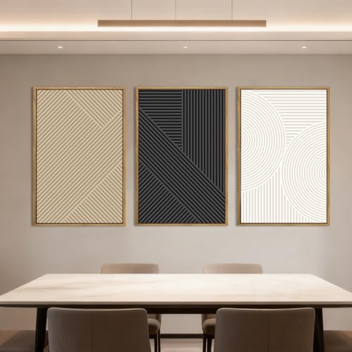 Anyzal Large Framed Black Abstract Wall Art 16x24 Inch Boho Modern Canvas Wall Decor Neutral Minimalist Line Artwork for Living Room Bedroom Dining Room Set of 3 - color: Neutral Line, size: 24"L x 16"W