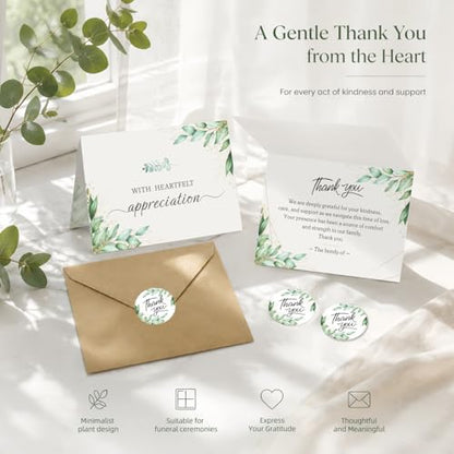 28 Pack Funeral Thank You Cards with Envelopes & Stickers, 6x8 Inches Foldable, Sympathy Bereavement Notes with Message Inside, Suitable for Memorial Services (Style 3)