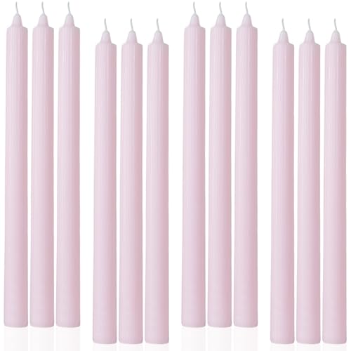 Pink Taper Candles 10.5 inch Pastel Candle Sticks Unscented Driples Tapered Candle Ideal as Dinner Candles Smokeless Long Burning,Set of 12 - color: Ribbed10.5''-Light pink