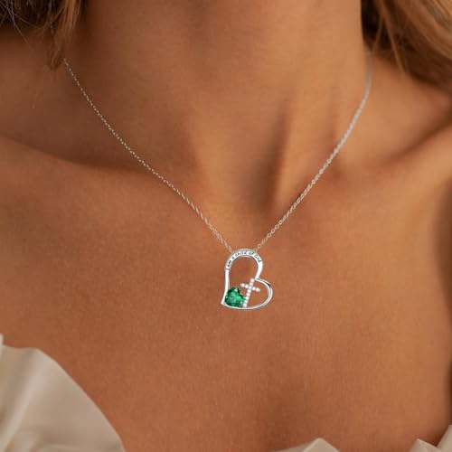 Birthstone Cross Necklace for Girls, Child of God Cross Gifts Jewelry - color: 05. May, style: 01. Silver