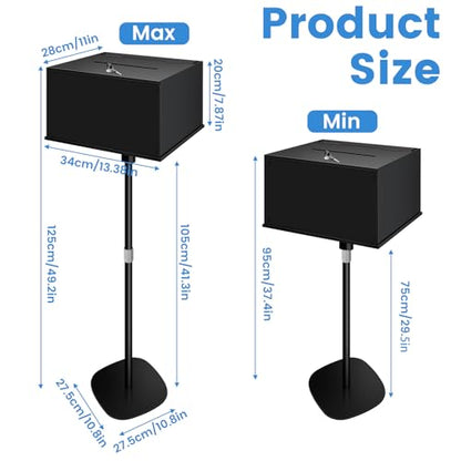 Metal Suggestion Box with Stand Floor Standing Donation Box with Lock and Key Heavy-Duty Collection Case for Charity Home Office Church Elections, Black