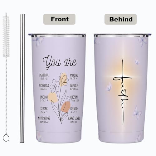 Christian Gifts for Women Stainless Steel Tumbler 20oz with Lid and Straw - color: Multi 1368
