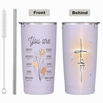 Christian Gifts for Women Stainless Steel Tumbler 20oz with Lid and Straw - color: Multi 1368