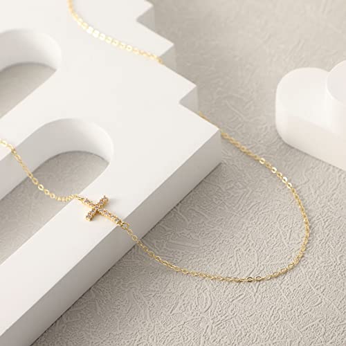 VIROMY Gold Cross Necklace for Women 14K Gold Plated Cute Sidways Cross Pendant Choker Necklaces Simple Trendy Everyday Jewelry for Women - style: Sideways CZ Cross-40CM-Gold