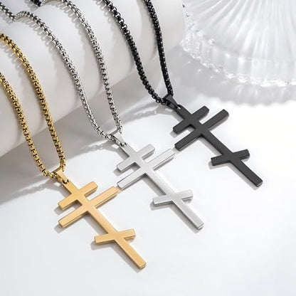 Orthodox stainless steel cross necklace for men and women, simple and retro silver glossy titanium steel cross pendant - color: Matte finish