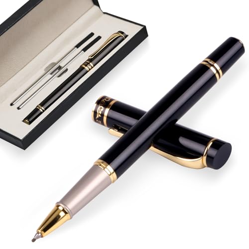 Luxury Gel Ballpoint Pens,Personalized Black Ink Pen Set with 2 Pcs Extras Replaceable Metal Refills, Ultra-Smooth Writing Experience, Perfect for Gifts,Business,Office - style: Black