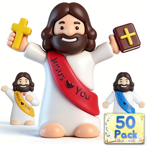 50 PCS Little Jesus Figures,Jesus Loves You Figures in 3 Unique Poses,5 Colors Mini Jesus Figurines in Bulk,Multicolor Tiny Jesus Set for Easter Egg Stuffers, Faith Activities, Baptism,Religious Gifts - size: 50PCS