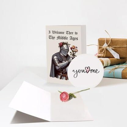 Chenive Funny Medieval Birthday Card for Men Women, Renaissance Getting Old Birthday Card for Him Her, 40th Bday Cards, 50th Bday Cards, I Welcome Thee To Thy Middle Ages - color: Medieval Birthday
