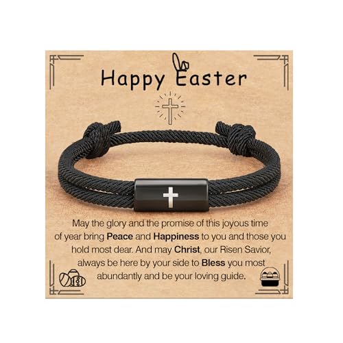 Confirmation First Communion Baptism Gifts for Boys, Cross Bracelet for Son GrandSon Nephew Brother Christian Religious Jewelry Gifts - style: Easter Bracelet