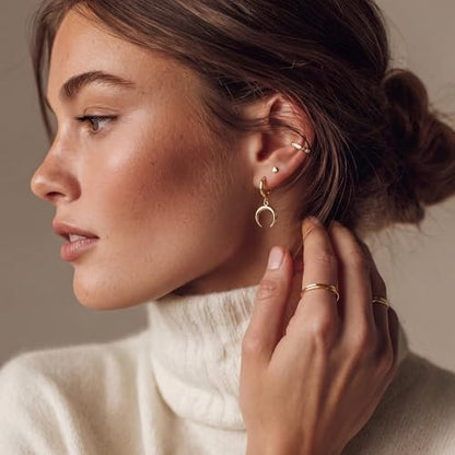 MYEARS Women Earrings Gold Huggie Hoop Dangle Drop 14K Gold Plated Small Simple Hypoallergenic Everyday Jewelry - style: Horn Moon