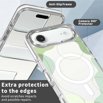 for iPhone 17 Air Case [Compatible with Magsafe],Girls Women Clear Magnetic Case Silicone Shockproof Protective Cover with Pattern Aesthetic Green Wavy Art - color: Aesthetic Green Wavy Art, size: iPhone 17 Air