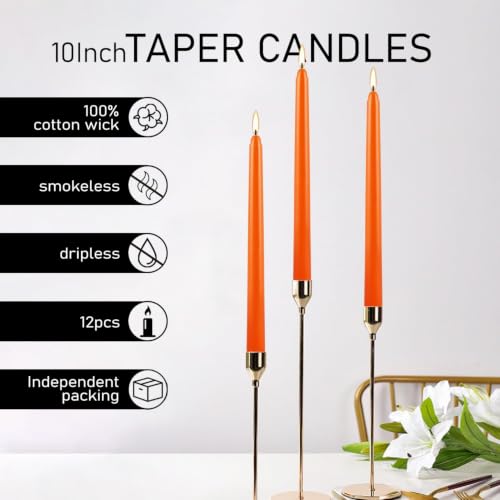 12 Pack 10 Inch Orange Taper Candles, Dripless Wax - color: orange1-10"12pcs