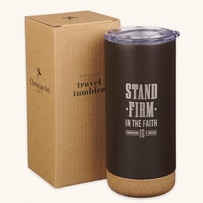 Christian Art Gifts 16 oz. Brown Stand Firm Bible Verse Travel Tumbler