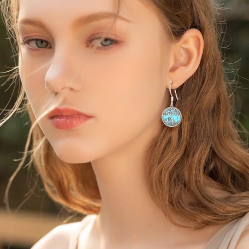 Vito Moonstone Turquoise Drop Earrings for Women, 925 Sterling Silver Hooks - style: Turquoise Tree-2-New