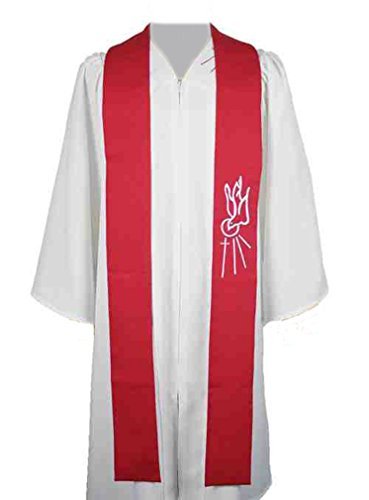 IvyRobes Clergy Confirmation Stoles with Descending Dove Embroidery Red