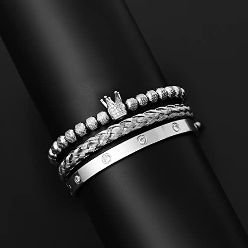 WFYOU Stainless Steel Bracelets for Men Gold Cuff Bracelet Birthday Gifts - color: Silver 9