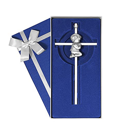 Tryuunion Baby Wall Cross Baptism Gifts for Boys, 7-inch Silver Blessing Boy Baptism Crosses for First Holy Communion Christening and Dedication Baptismal Gifts from Godparents - color: Silver Boy