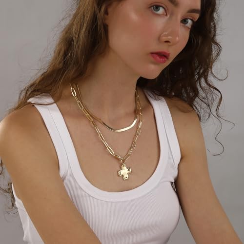 Bheop Chunky Cross Necklace for Women, 14K Gold Silver Statement Necklace - color: GD-Cross Necklace(1 inch Pendant)