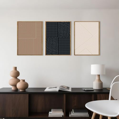 ANHUIB Neutral Canvas wall art Boho Modern Wall Decor Abstract Line Painting 12x16 Inch Set of 3 for Living Room Bedroom Bathroom - color: Black Brown and Beige, size: 16"L x 12"W