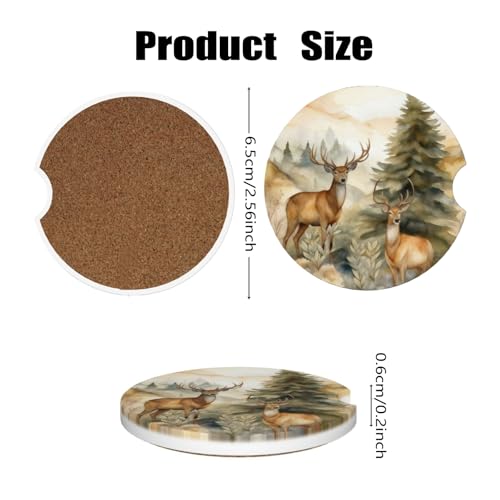 Ceramic Car Cup Coasters 2PCS - Artistic Deer - color: Artistic Deer