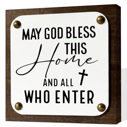 Religious Decor, May God Bless This Home and All Who Enter Sign, Wooden Box Signs Decors Art, Farmhouse Home Decor for Shelf, Christian Wooden Sign Gift - color: Christian Sign 04