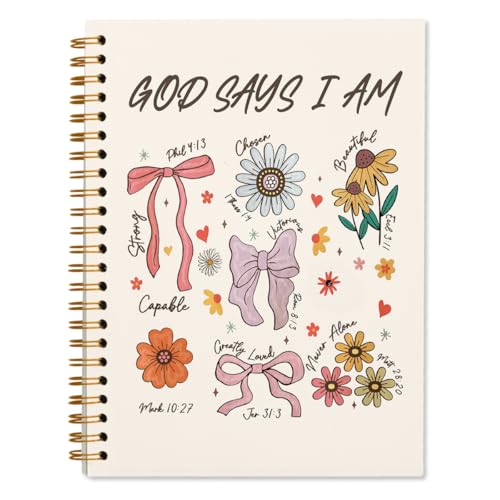 Bible Journal Notebook, Bible Study Supplies, Christian Prayer Journal Gifts for Teen Girls Kids, Floral Cute Church Faith Journaling Hardcover Spiral Notebook, 5.5 X 8.3 Inch - color: God says i am