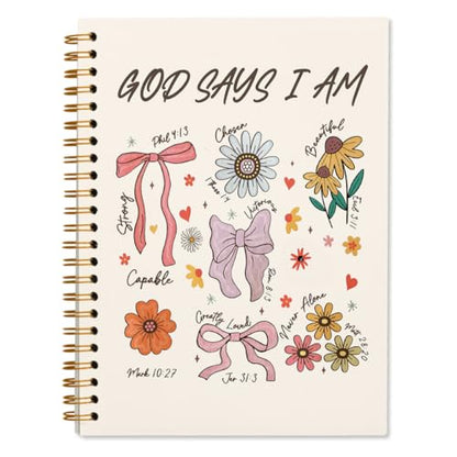 Bible Journal Notebook, Bible Study Supplies, Christian Prayer Journal Gifts for Teen Girls Kids, Floral Cute Church Faith Journaling Hardcover Spiral Notebook, 5.5 X 8.3 Inch - color: God says i am