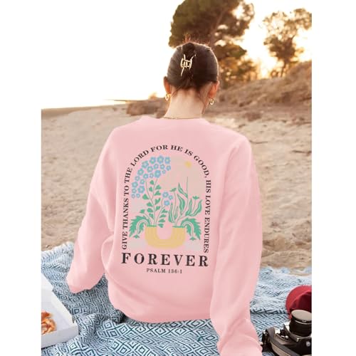 KEEVICI Women Christian Jesus Faith Sweatshirts Bible Verse Flower Floral Sweatshirt Religious God Graphic Oversized Hoodie - color: Pink, size: Large