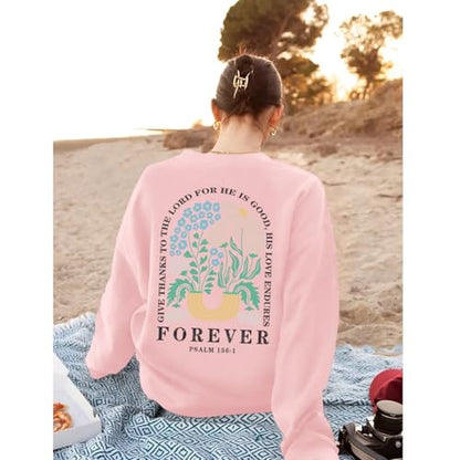 KEEVICI Women Christian Jesus Faith Sweatshirts Bible Verse Flower Floral Sweatshirt Religious God Graphic Oversized Hoodie - color: Pink, size: Large