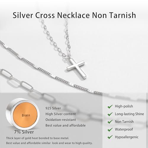 Poxtex Layered Gold Necklaces for Women, Stackable Dainty 14K Gold Silver Plated Trendy Simple Heart Diamond Cross Bow Circle Pendant Paperclip Choker Dot Chain Necklace,Jewelry Set Gifts for Women - color: Silver, style: Cross1