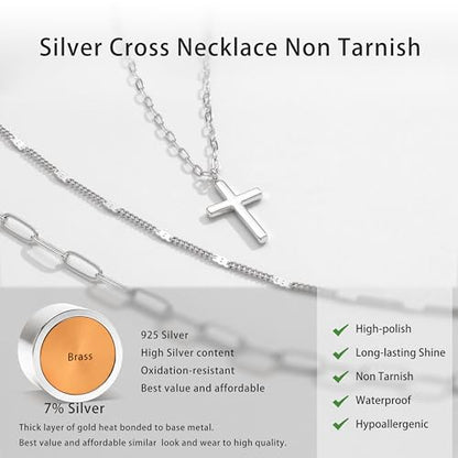 Poxtex Layered Gold Necklaces for Women, Stackable Dainty 14K Gold Silver Plated Trendy Simple Heart Diamond Cross Bow Circle Pendant Paperclip Choker Dot Chain Necklace,Jewelry Set Gifts for Women - color: Silver, style: Cross1