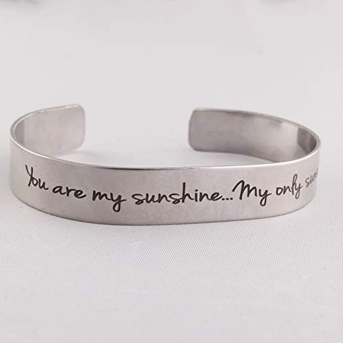 FashionJunkie4Life 925 Sterlin Silver and Stainless Steel Open Cuff Bracelet - color: You are My Sunshine - Wide