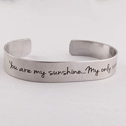 FashionJunkie4Life 925 Sterlin Silver and Stainless Steel Open Cuff Bracelet - color: You are My Sunshine - Wide