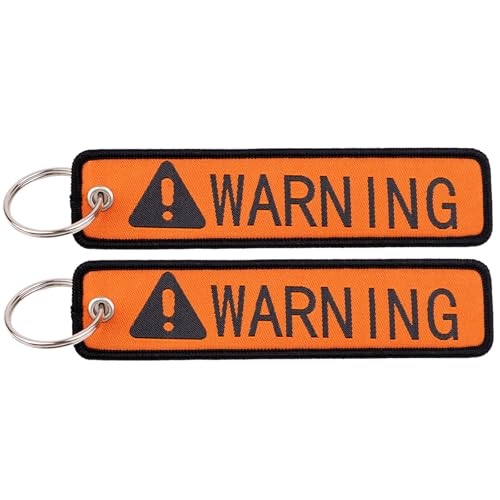 Woven Keychains (2-Packs) - Motorcycle Key Tag for Keys, Cars, Scooters, Aesthetic Key Chain for Women, Teacher, Men - color: Warning