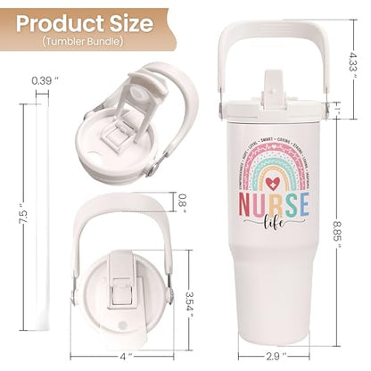SANDJEST 30oz Stainless Steel Tumbler with Handle & Flip Straw, Insulated Cup for Nurse Appreciation, Birthday, Christmas, Graduation - color: Nurse 2