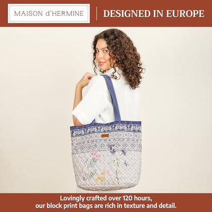 Maison d' Hermine Shopping Bags Cotton Quilted Tote Bag with Zipper Pockets - color: 001 - Faience