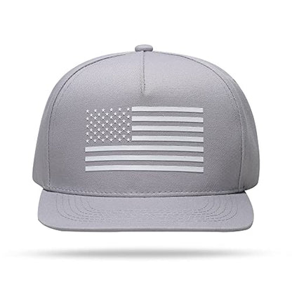 UALON Baseball Cap, Snapback Trucker Hat for Men & Women with American Flag and Adjustable, Breathable Mesh, Flat Bill Hats - color: Gray
