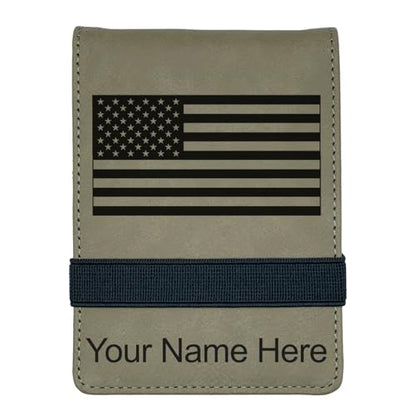 LaserGram Mini Padfolio with Notepad and Pen, Flag of the United States, Personalized Engraving Included (Light Brown) - color: Light Brown